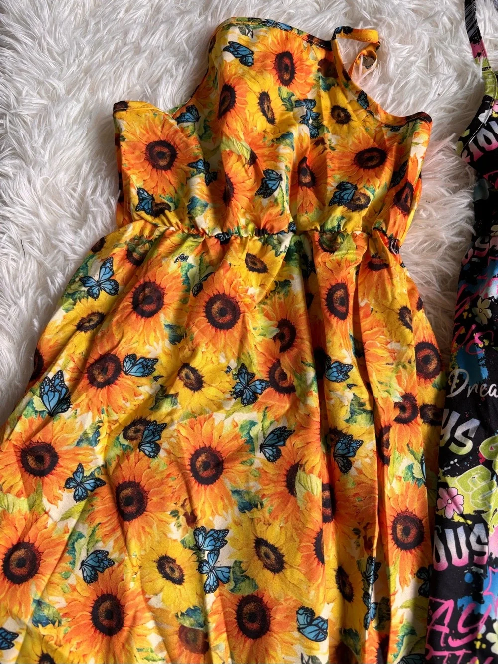 OshKosh B'gosh Sunflower Print Yellow Dress & Black Floral Graphic Dress